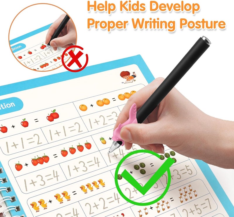Helsort Large Magic Grooved Practice Copybook for Kids, Reusable Grooved Handwriting Workbook, Learn to Write Number Letter Tracing for Kids Ages 3-8 Kindergarten Preschool Calligraphy 10.2×7.3" - Image 5